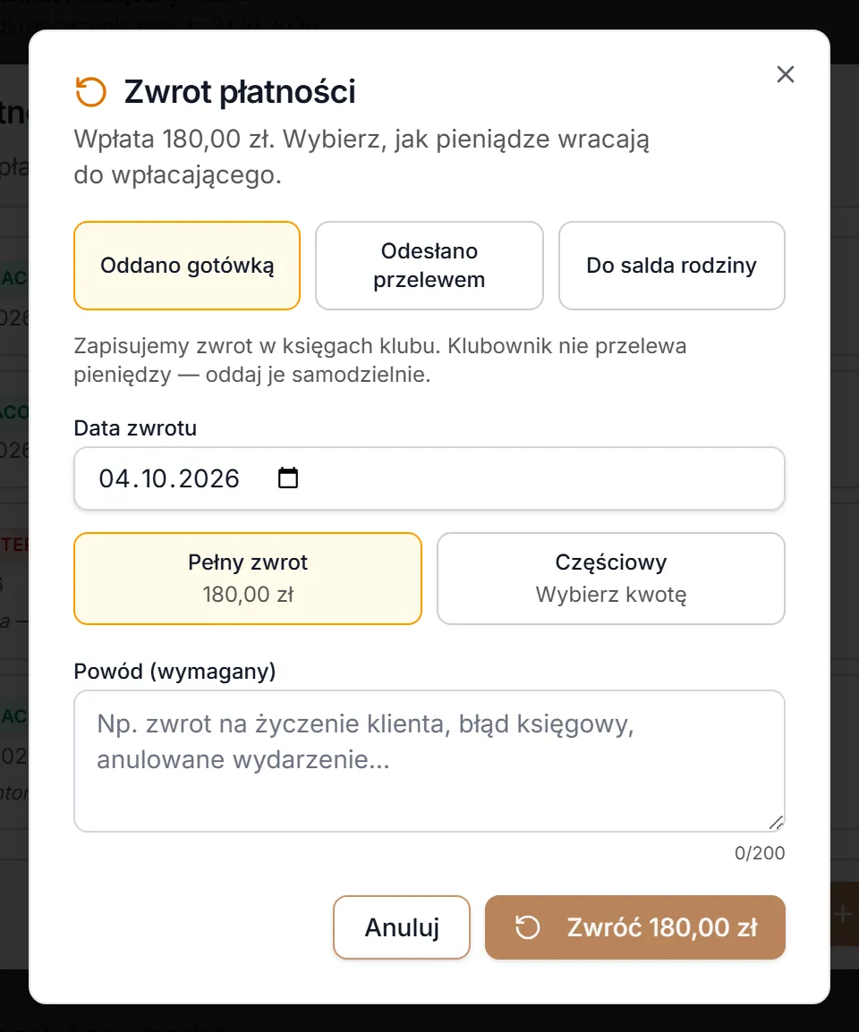 Zwrot wpłaty gotówkowej