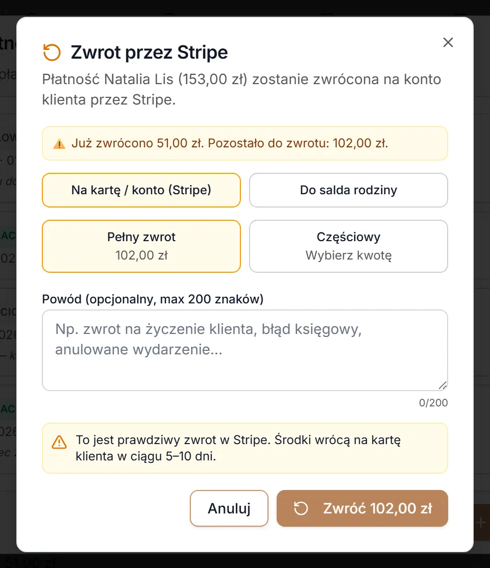 Zwrot przez Stripe