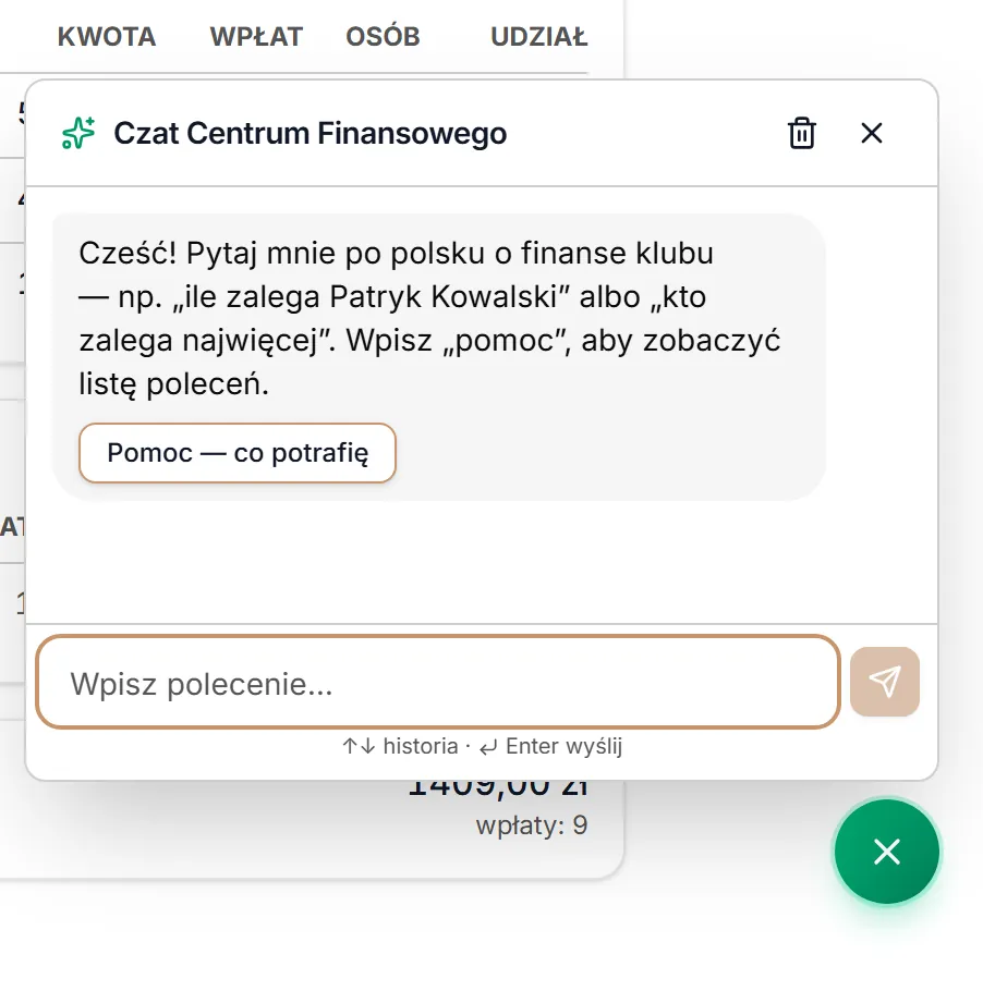 Okno czatu z powitaniem