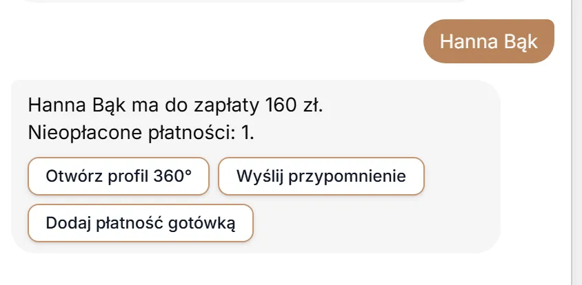 Odpowiedź po wybraniu osoby z listy