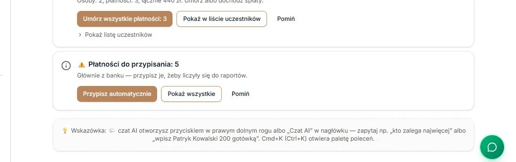 Pozycja „Płatności do przypisania”