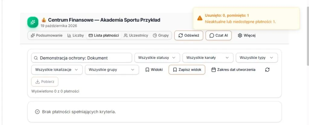 Pominięcie nieaktualnej lub niedostępnej płatności