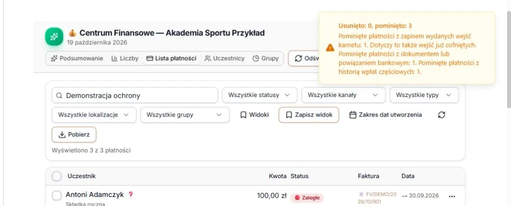 Trzy chronione płatności z wyjaśnieniem powodów pominięcia