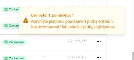 Powiązana próba online pominięta w usuwaniu zbiorczym