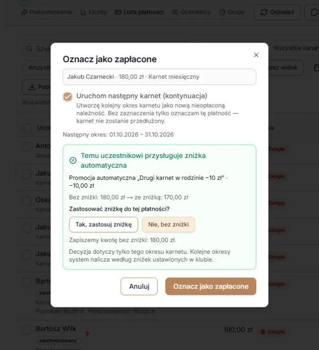 Następny okres bez zniżki
