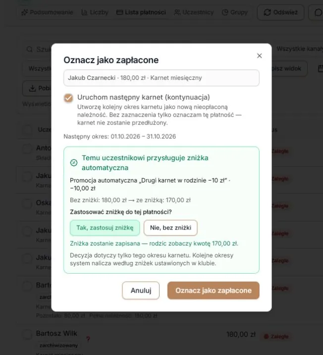 Zniżka automatyczna zastosowana