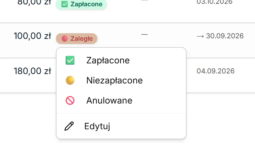 Szybka zmiana statusu z plakietki