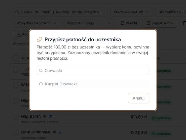 Trwające przypisanie płatności do uczestnika