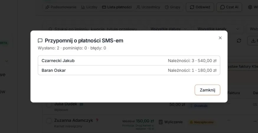 Wynik dwóch przypomnień SMS