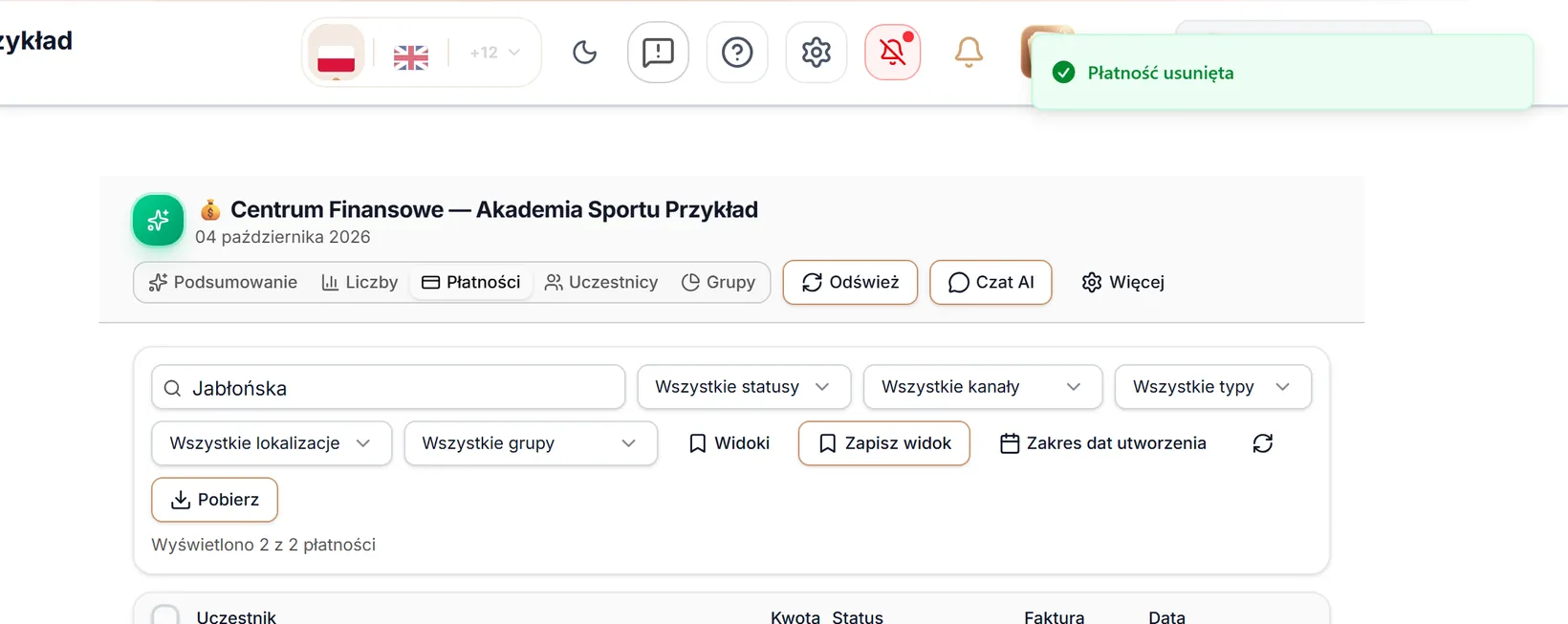 Płatność usunięta