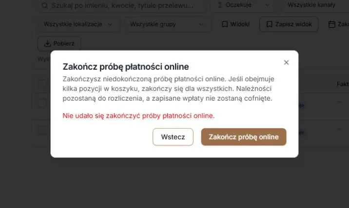 Błąd połączenia przy zakończeniu próby