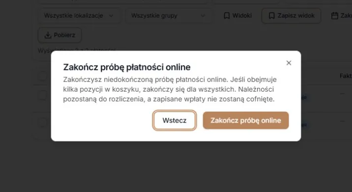 Zakończ próbę płatności online