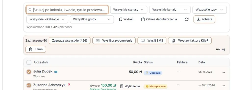 Doładowanie kolejnej strony zachowuje wcześniejsze 50 zaznaczeń