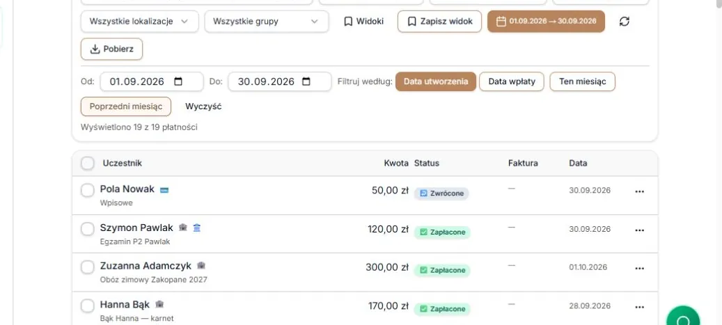 Zakres dat: Poprzedni miesiąc
