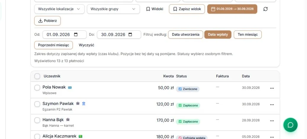 Wrzesień według daty wpłaty