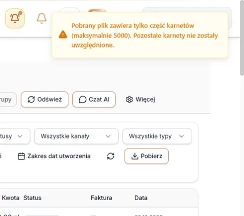 Ostrzeżenie o częściowym zestawieniu karnetów