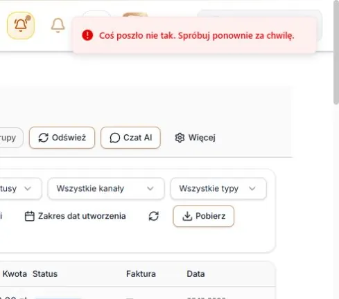 Błąd przygotowania eksportu