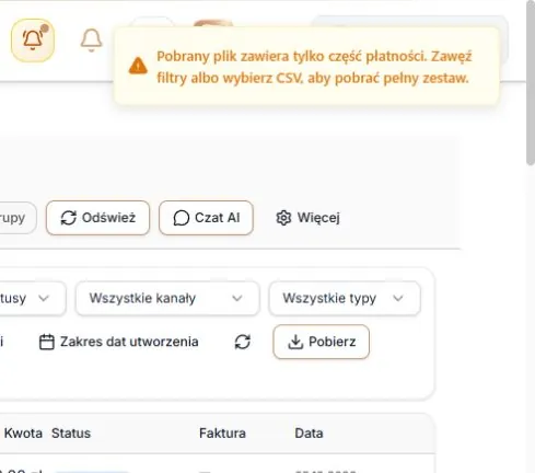 Ostrzeżenie o częściowym eksporcie