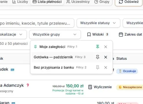 Lista zapisanych widoków