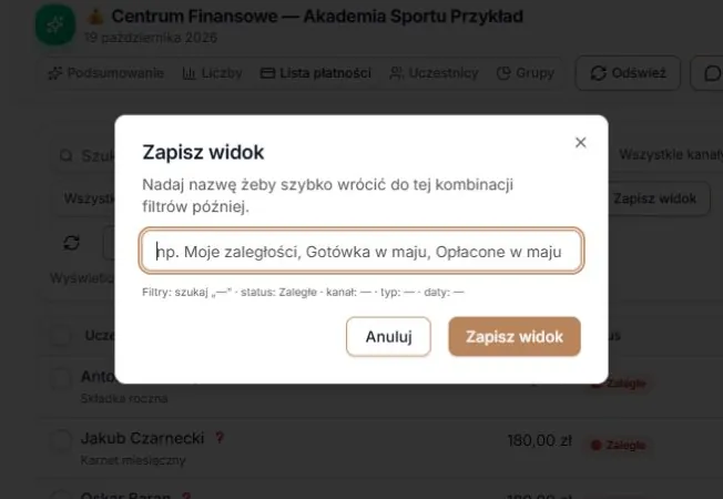 Okno Zapisz widok