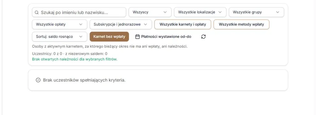 Filtr: karnet bez wpłaty
