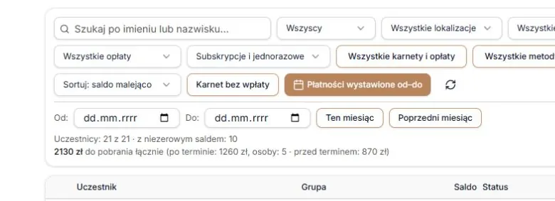 Zakres dat wystawienia płatności