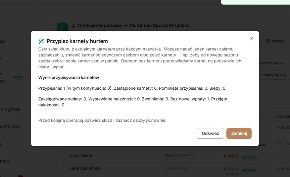 Przypięta subskrypcja bez uruchomienia pobierania ani nowej wpłaty