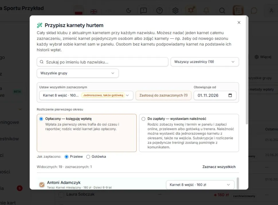 Jawnie wybrana data wpłaty za następny okres