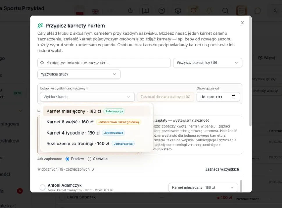 Karnety do nadania zaznaczonym