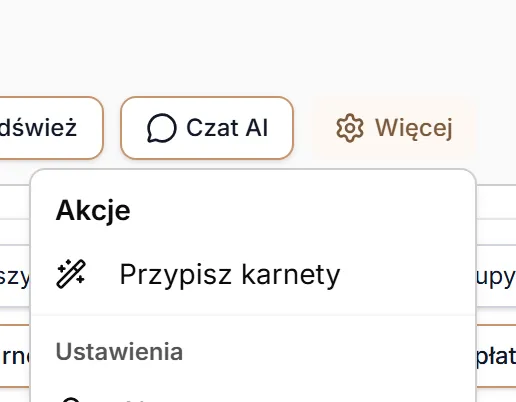 Menu Więcej w nagłówku Centrum Finansowego