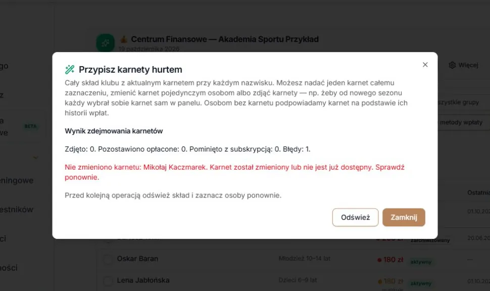 Odmowa zapisu po równoczesnej zmianie karnetu
