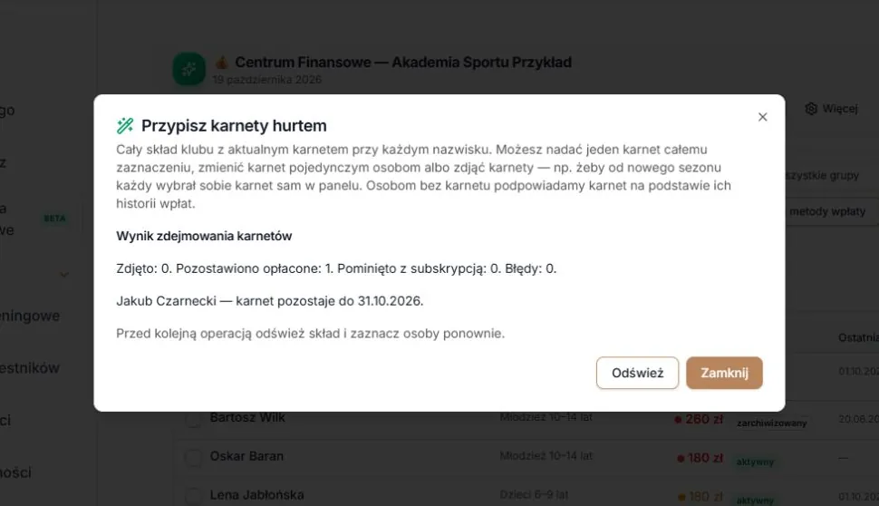 Karnet pozostawiony do ostatniego opłaconego dnia