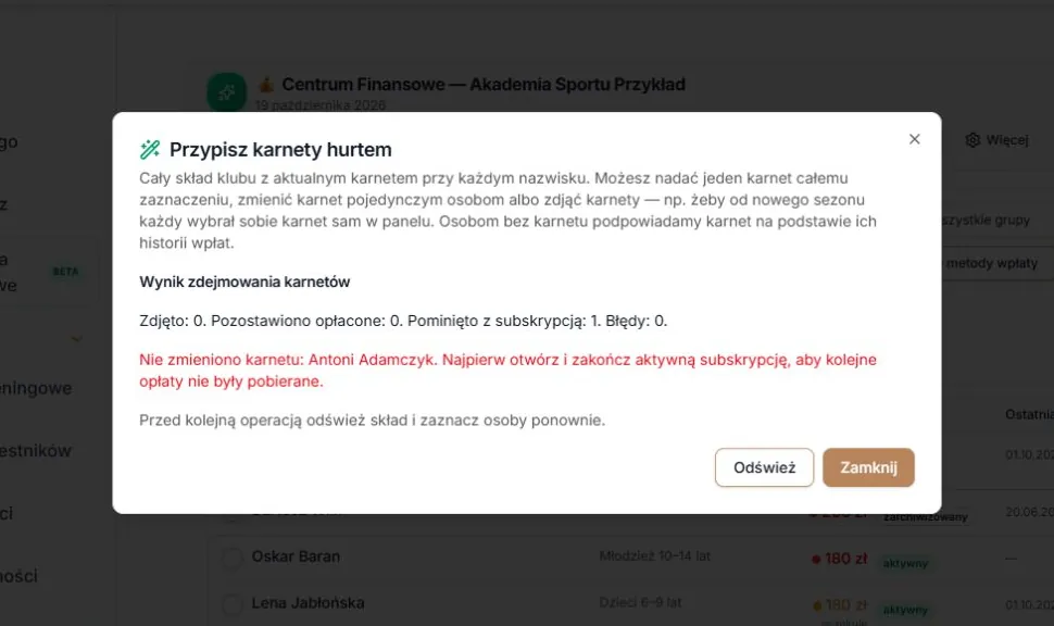 Karnet opłacany aktywną subskrypcją został pominięty