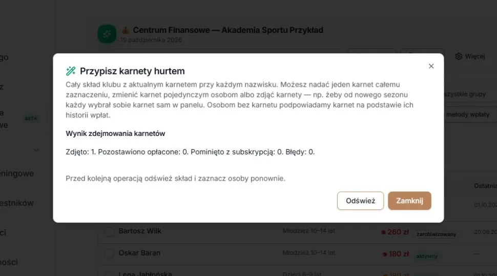 Potwierdzony wynik zdjęcia karnetu pozostaje w oknie