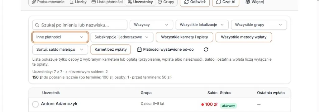 Zmiana rodzaju opłaty usuwa wcześniejszy wybór pozycji cennika