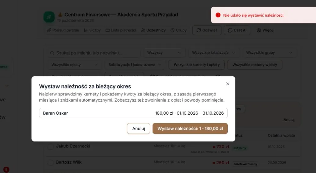 Błąd żądania zapisu — wycena zostaje i można ponowić próbę
