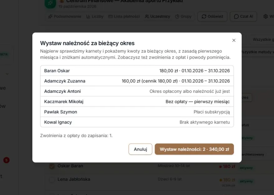 Dwie należności na 340 zł oraz jedno zwolnienie do zapisania