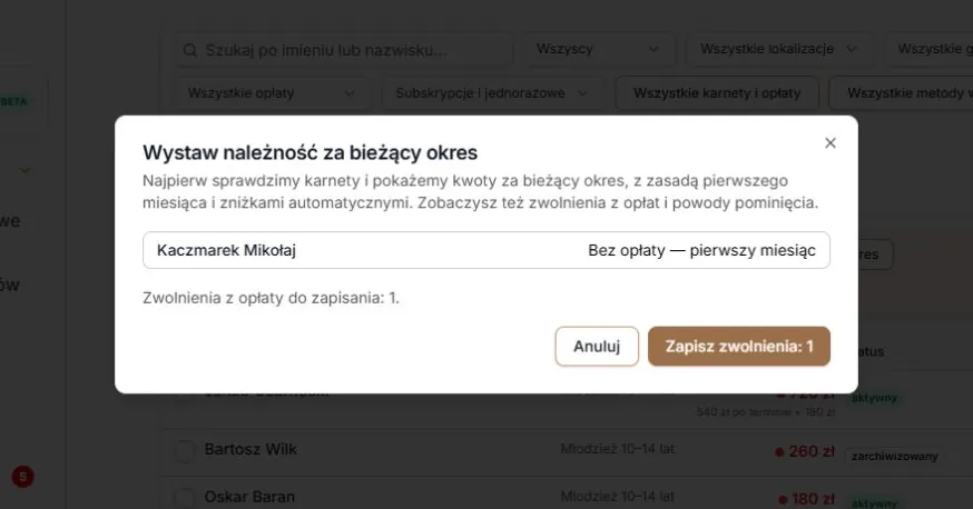 Sam bezpłatny pierwszy okres — osobne potwierdzenie zapisu zwolnienia