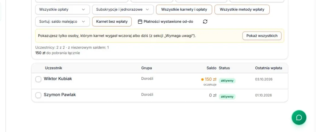 Uczestnicy z karnetem wygasłym wczoraj albo dziś w strefie klubu