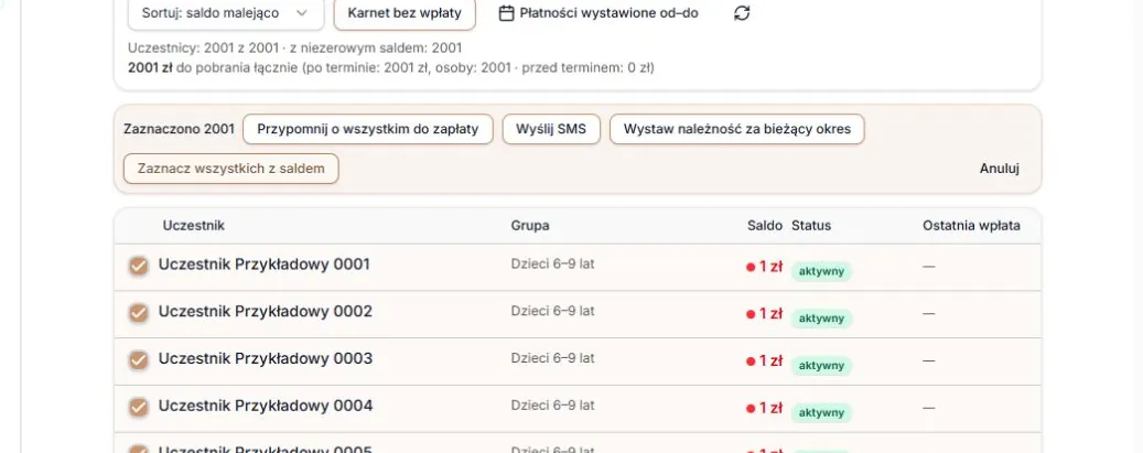 Zaznaczone wszystkie 2001 osób z należnościami