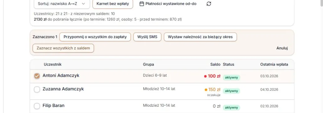 Pasek zaznaczenia — osobne podglądy e-maila i SMS