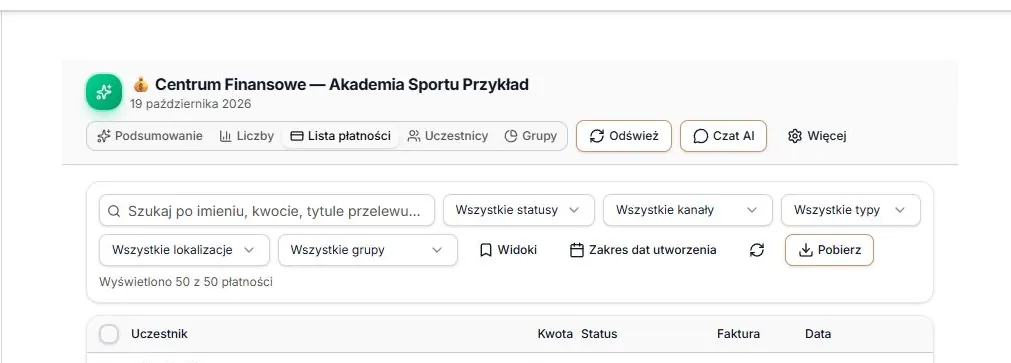 Widok Lista płatności