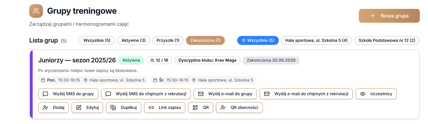 Filtr sezonu — zakończone