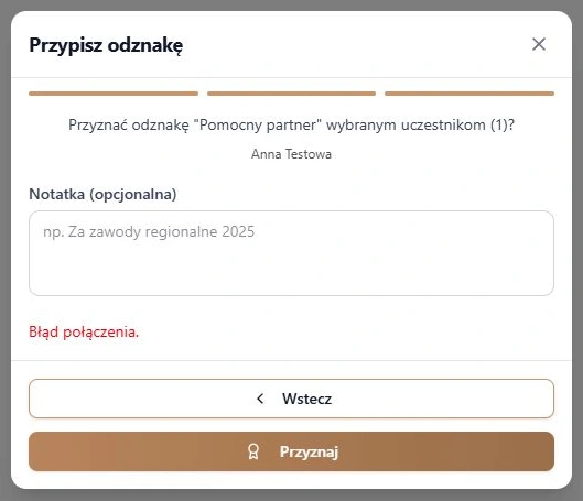 Zachowany wybór po niepełnym potwierdzeniu: rzeczywisty formularz z fikcyjnymi danymi