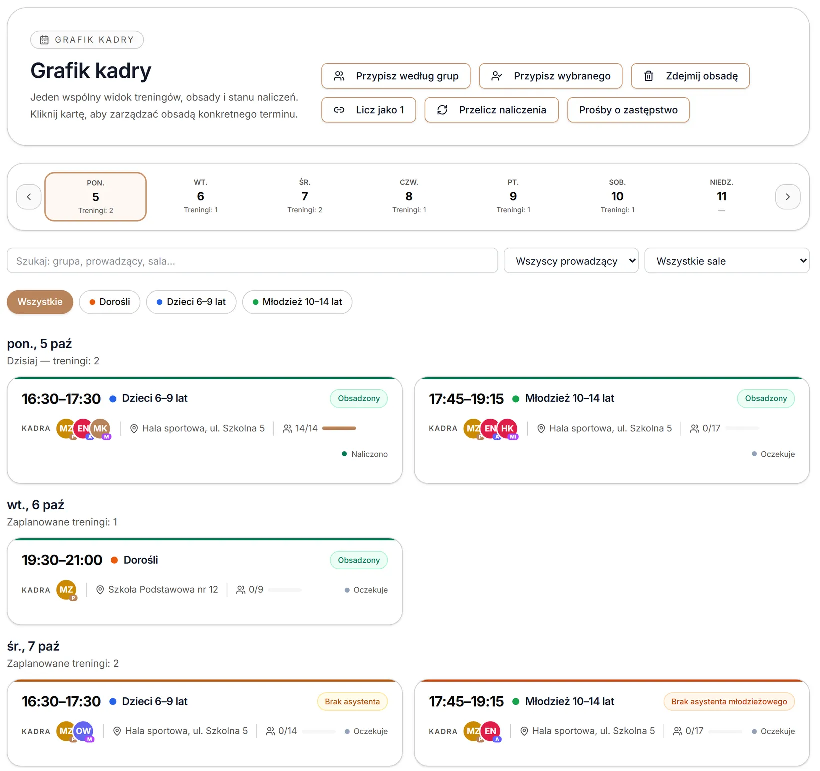Grafik kadry — terminy, obsada i stan naliczeń