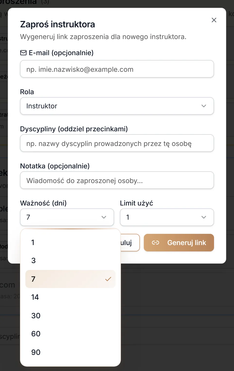 Ważność zaproszenia