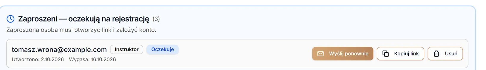 Wiersz zaproszenia i jego przyciski