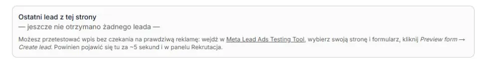 Facebook Leads — brak zapisanej daty leada i instrukcja użycia narzędzia Meta; fikcyjne dane bez wysyłki zgłoszenia