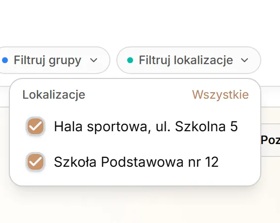 Lista lokalizacji do filtrowania