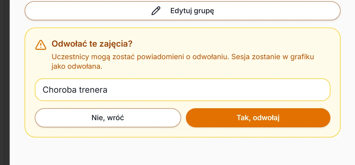 Pytanie przed odwołaniem treningu